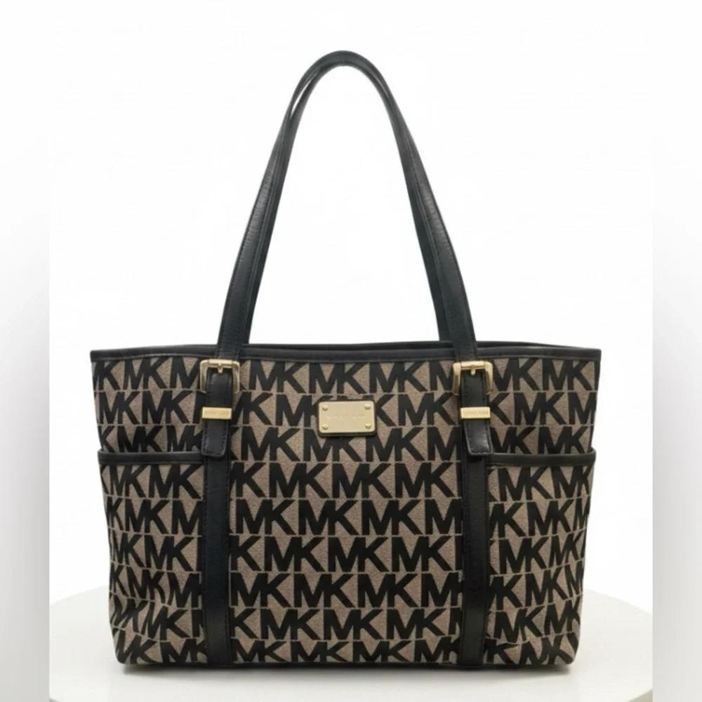Michael Kors Jet Set MK Signature LG TZ Tote Black Canvas Bag